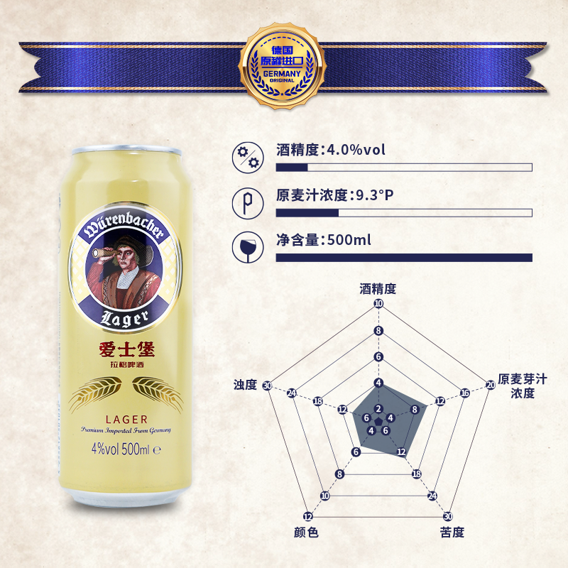 爱士堡拉格4%vol啤酒500ml*12听德国进口精酿整箱德啤 - 图0