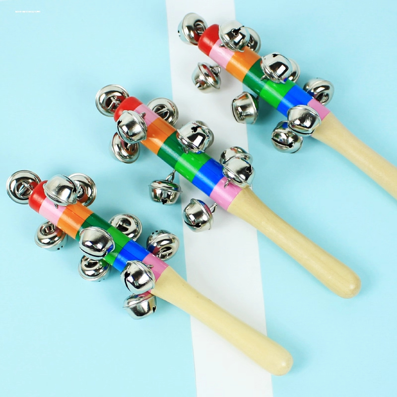 拨浪鼓和哗啦棒婴儿可啃咬食品级早教玩具手摇铃铛幼儿园打击乐器 - 图1