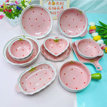 ins teen girl hearts cutlery baking trays Home Ceramics Strawberry Bowl Pan Small Clear New Face Value Net Red Ceramic Suit Bowl tray