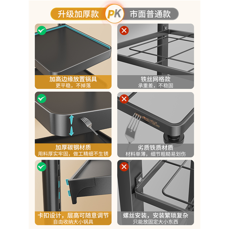 梯菊厨房微波炉架子置物架多功能落地多层家用台面放锅具收纳架