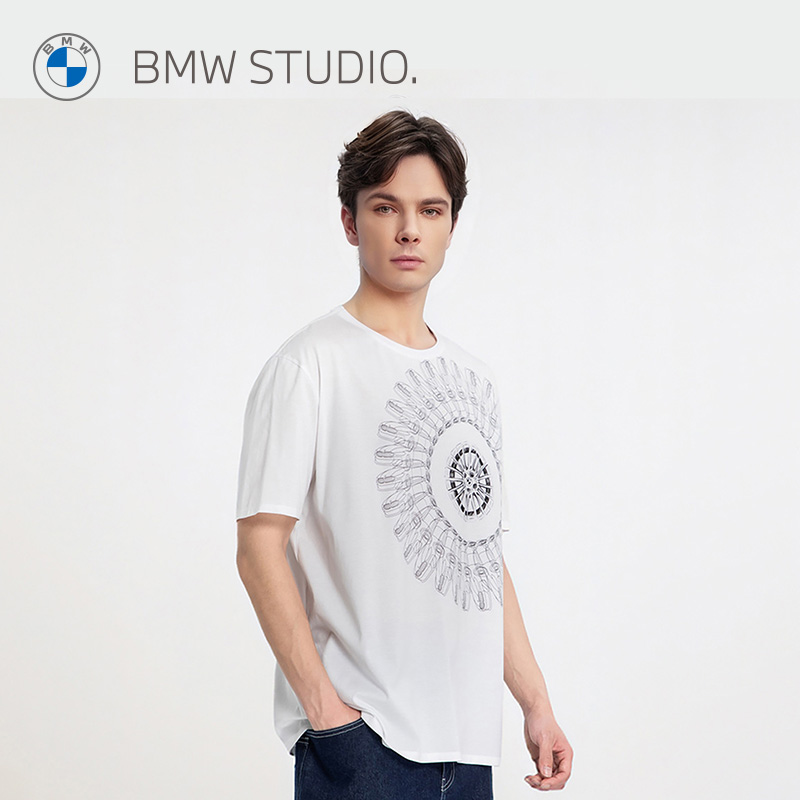 【100%棉】BMW Studio宝马男装夏季时尚男士圆领纯棉短袖T恤上衣 - 图0