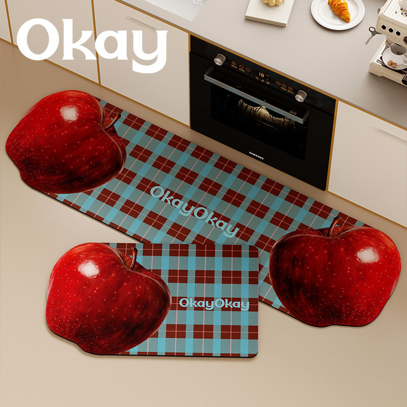 okay苹果椰子厨房地垫吸水吸油防滑耐脏脚垫高级感百搭简约地垫子,淘宝优惠券,粉丝福利购,淘宝优惠卷