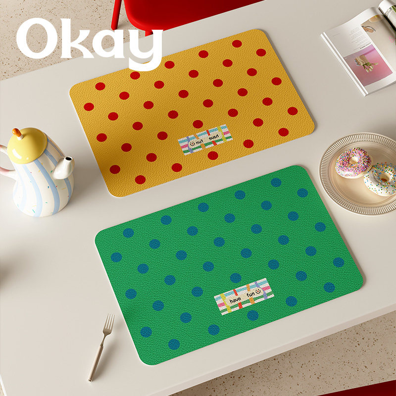 OKAY复古波点皮革餐垫防水防油可擦免洗 pvc鼠标垫杯垫碗垫隔热垫,淘宝优惠券,粉丝福利购,淘宝优惠卷