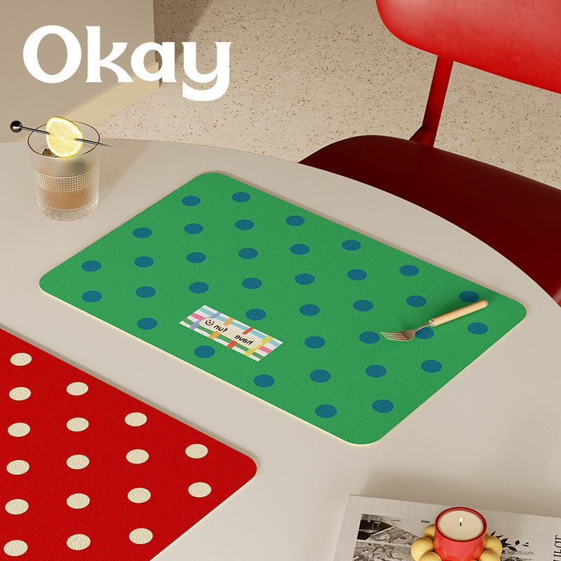 OKAY复古波点皮革餐垫防水防油可擦免洗 pvc鼠标垫杯垫碗垫隔热垫,淘宝优惠券,粉丝福利购,淘宝优惠卷