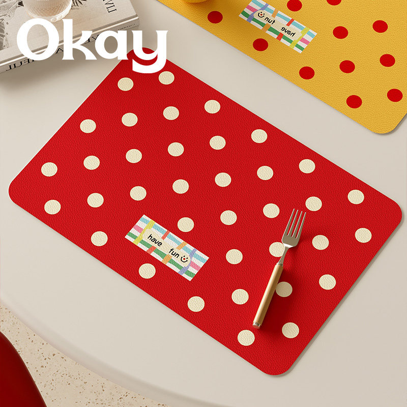 OKAY复古波点皮革餐垫防水防油可擦免洗 pvc鼠标垫杯垫碗垫隔热垫,淘宝优惠券,粉丝福利购,淘宝优惠卷