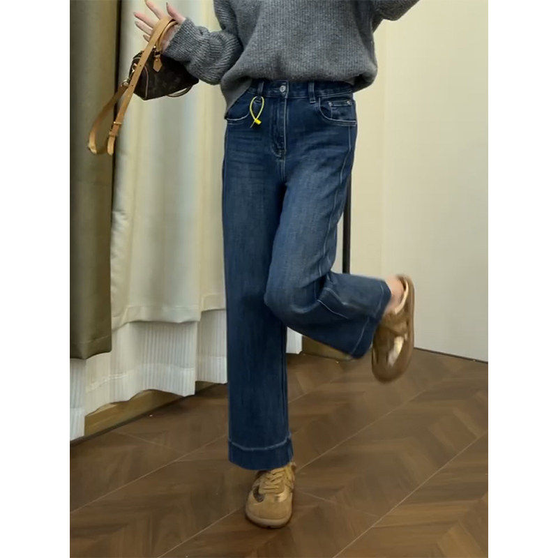 蓝色直筒牛仔裤女秋冬加绒大码梨形身材高腰弹力显瘦九分阔腿裤子,淘宝优惠券,粉丝福利购,淘宝优惠卷