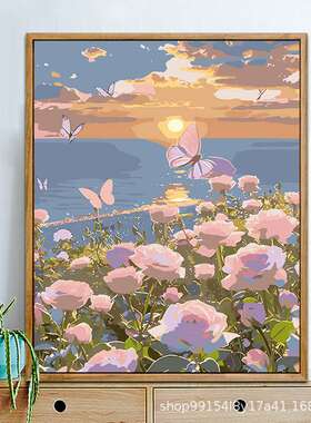 数字油画速卖通填色风景花卉画客厅装饰画
