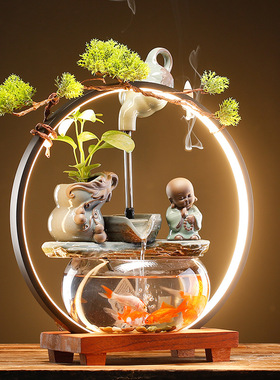 小型鱼缸桌面客厅电视柜招财流水摆件创意家居书桌装饰品开业礼品