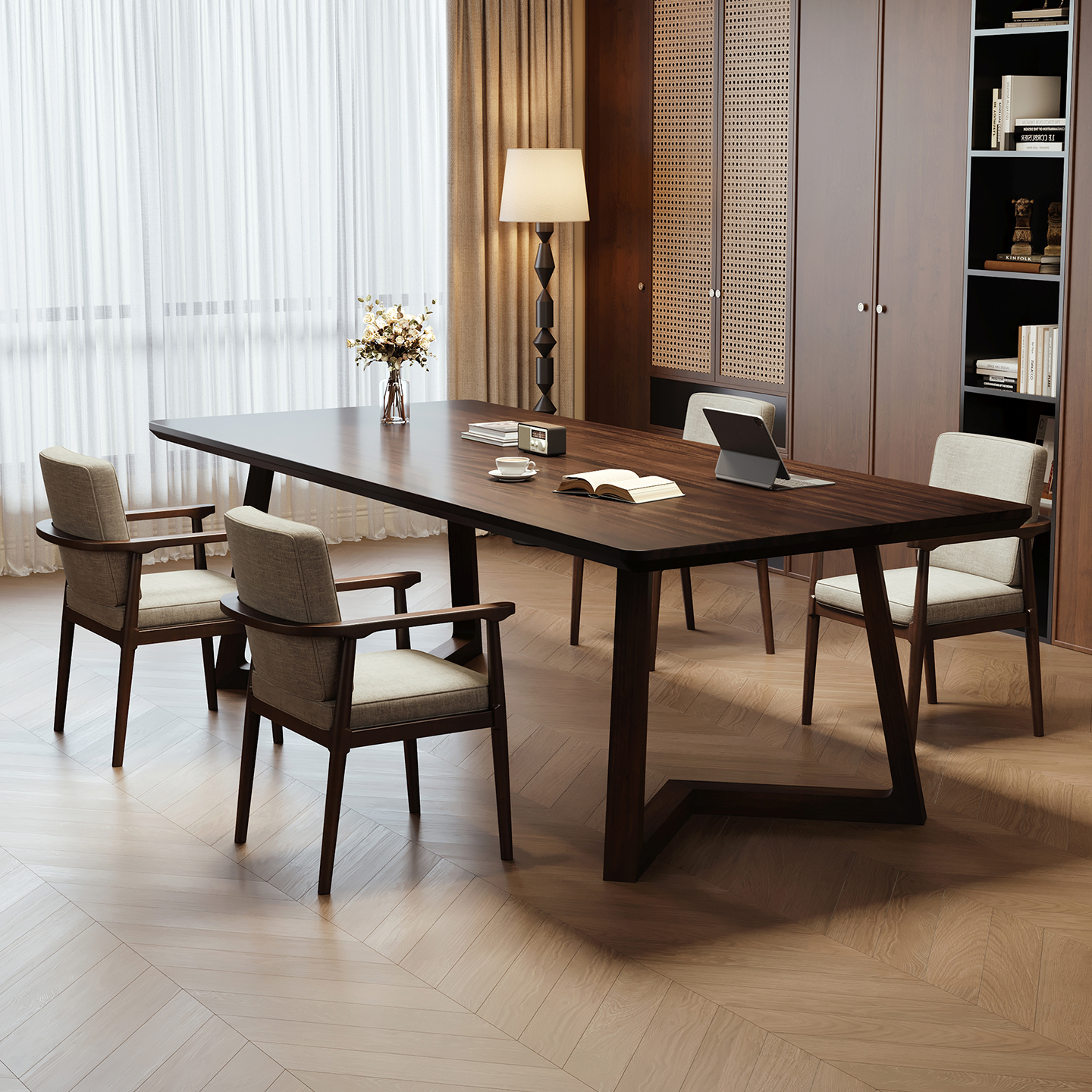 中古书房实木书桌南美胡桃木大板桌去客厅化茶书桌一体多功能桌子 - 图0