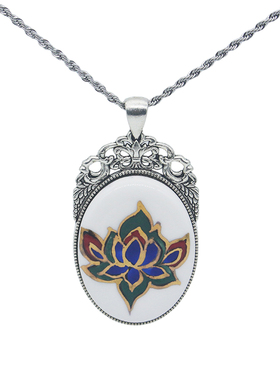 敦煌莲花藻井纹景德镇陶瓷复古锁骨项链毛衣链非遗手工绘饰品中式