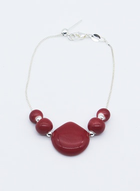 景德镇陶瓷豇豆红釉福袋手链