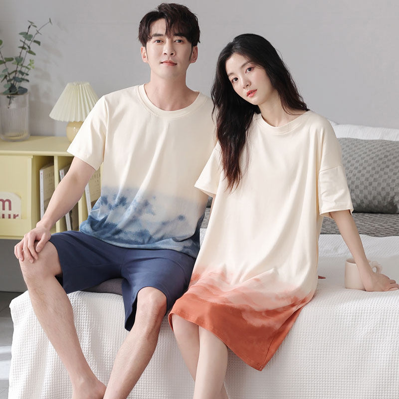 2套价情侣夏季纯棉短袖甜美夏睡裙 亲姿色睡衣/家居服套装