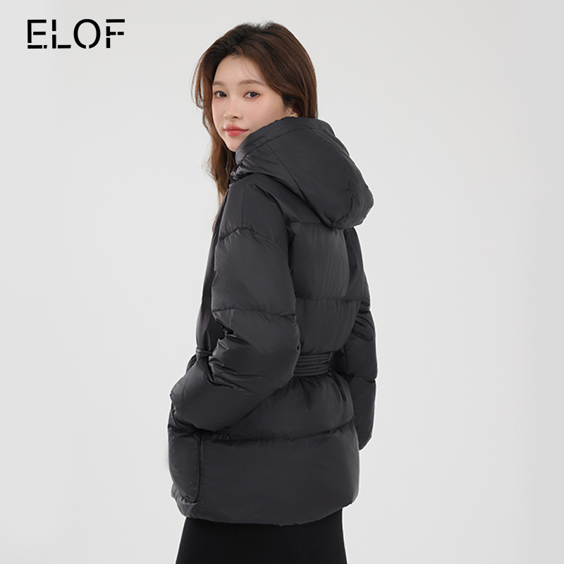 ELOF冬季羽绒服女连帽白鸭绒保暖90%绒含量时尚外套面包上衣百搭