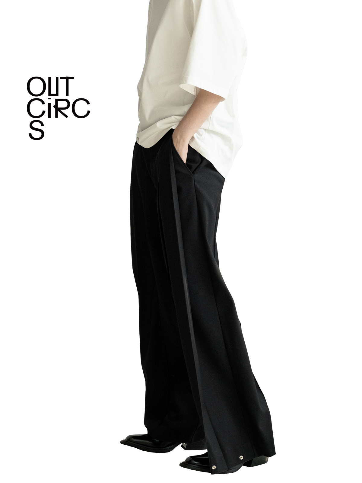 OUTCiRCS 多层折叠阔腿裤春季新款腰围可调节休闲裤易打理裤子 - 图2