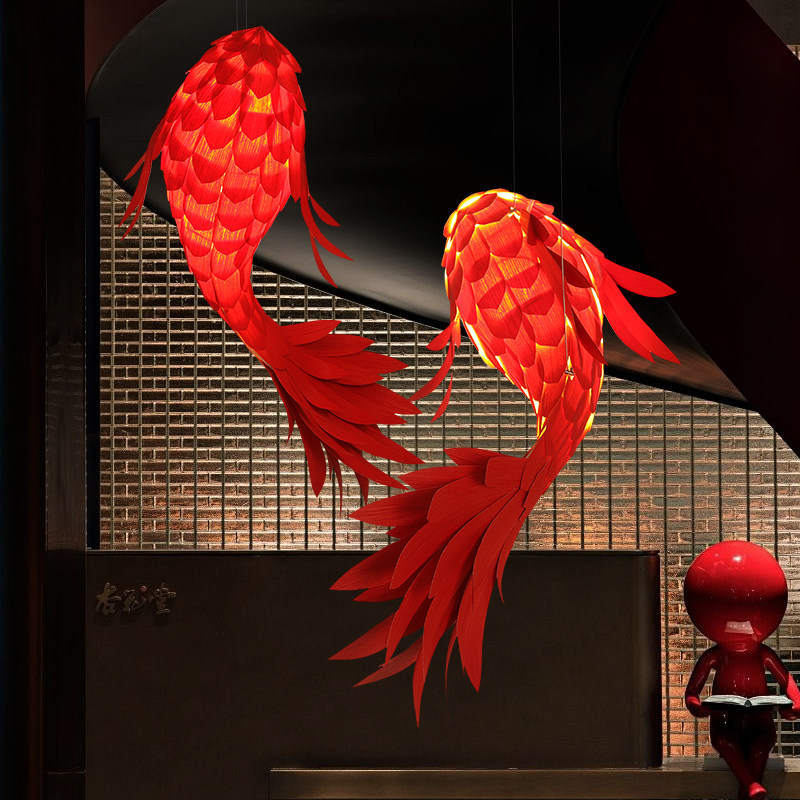 新中式锦鲤鱼形吊灯日式酒店大堂餐饮火锅店灯具创意艺术鱼装饰灯,淘宝优惠券,粉丝福利购,淘宝优惠卷