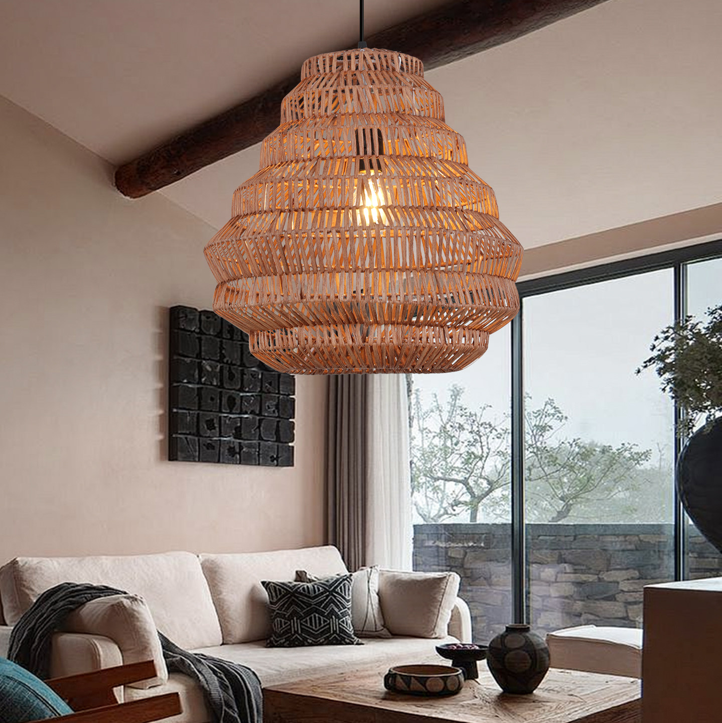 复古侘寂风餐厅灯日式卧室客厅书房田园民宿客厅吧台茶室藤编吊灯,淘宝优惠券,粉丝福利购,淘宝优惠卷