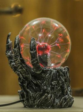 静电球感应离子魔法闪电创意骷髅手触摸电子摆件礼品水晶魔灯新款