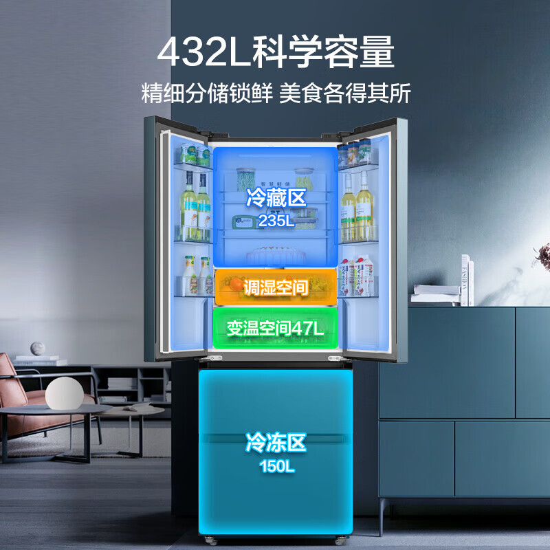 美的432L法式多门四开门一级能效风冷无霜双变频大容量家用电冰箱-图1