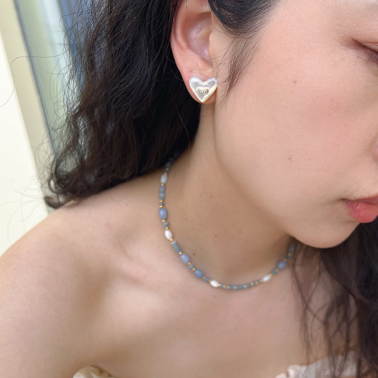 莓拉「白月光」925银爱心耳钉简约精致白贝母纽扣耳饰女情侣礼物,淘宝优惠券,粉丝福利购,淘宝优惠卷