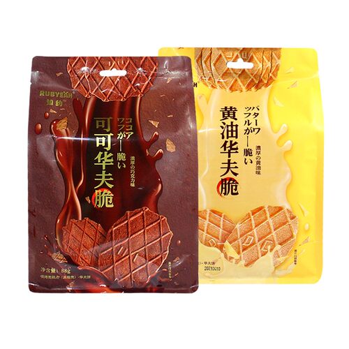 Rubyeah如约可可华夫脆88g薄脆巧克力黄油味瓦夫饼干网红休闲零食 - 图3