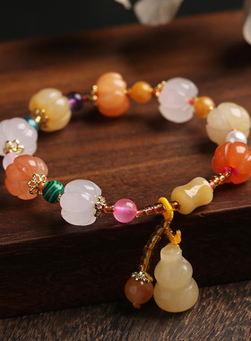 金丝玉南瓜珠多宝手串手链招财菩提轻奢小众男女学生精致手串配饰