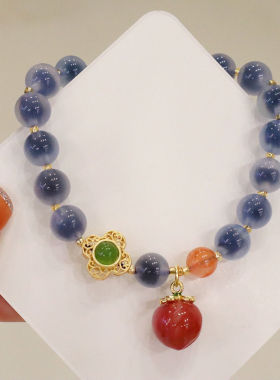 新款夏季清新糖心仿玛瑙草莓晶手链水蜜桃吊坠手饰情侣闺蜜礼物