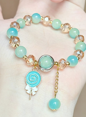 新款冰透三丽鸥甜美手串直播礼品小饰品渐变卡通双色水晶手链女