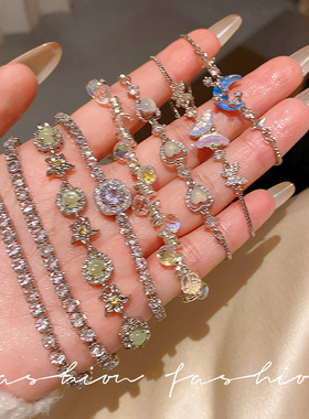 超仙微镶锆石蝴蝶结手链女高级感轻奢水晶手串爆款精致抽拉式手饰