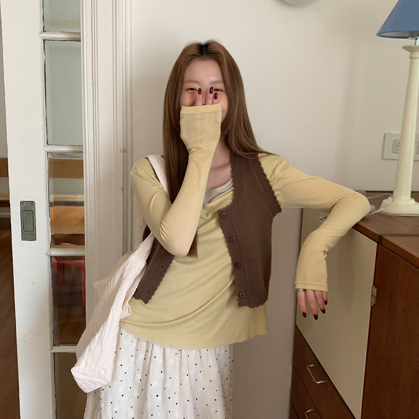 尺尺间Lsland拼接假两件长袖t恤女秋季新款软糯慵懒风宽松上衣,淘宝优惠券,粉丝福利购,淘宝优惠卷