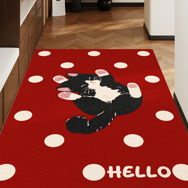 丝圈入户门地垫可爱红色结婚喜庆地毯门口进门蹭脚垫防滑地毯耐脏 - 图1