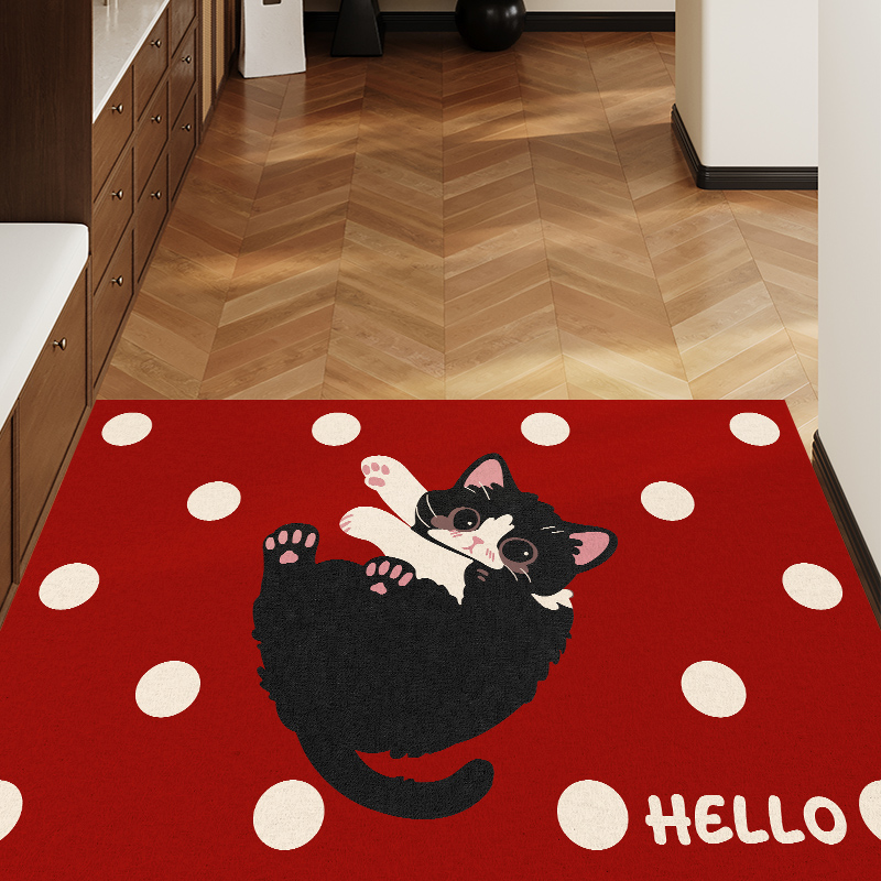 丝圈入户门地垫可爱红色结婚喜庆地毯门口进门蹭脚垫防滑地毯耐脏 - 图0