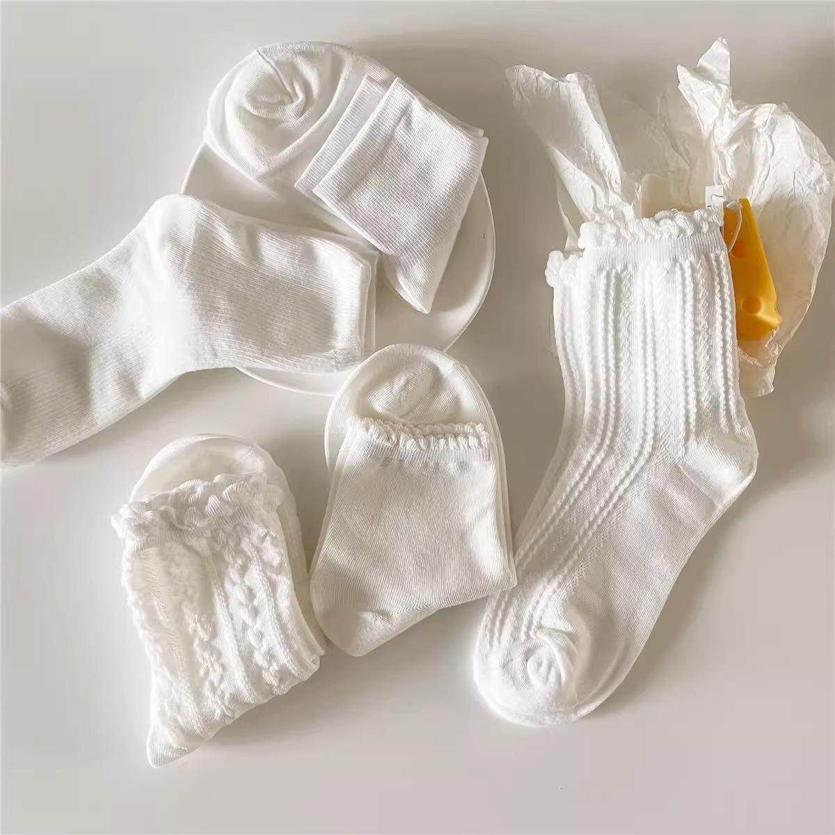 袜子女春夏薄款短筒棉袜吸汗透气花边袜百搭简约纯白洛丽塔袜,淘宝优惠券,粉丝福利购,淘宝优惠卷