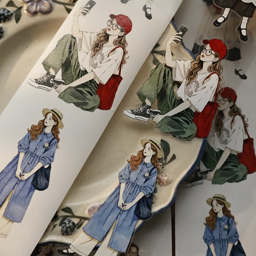 壹洱文创新品切模-【森系女孩】复古人物切模和纸胶带素材贴纸 - 图1