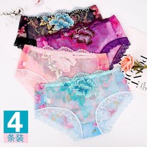 Summer Briefs Woman Fat MM Big Code Lace Embroidery Mesh Yarn Breathability Sensation New Thin Charming Low Waist Triangle Pants 804