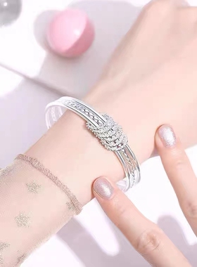 手镯女镀银满天星银镯子饰品送女友生日礼物