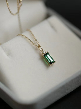 S925纯银小方钻祖母绿色项链女新