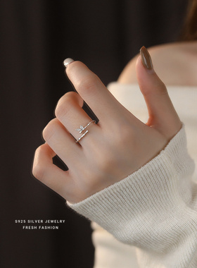 s925纯银竹节戒指女时尚百搭蝴蝶