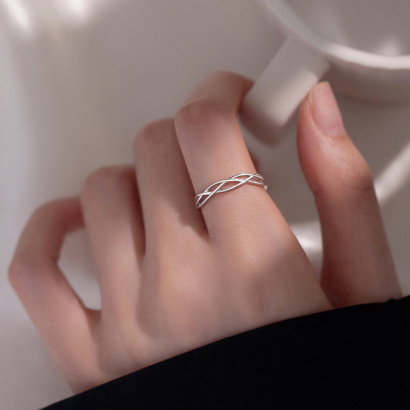 S999 Pure Silver Geometric Line Ring Women's Simple Design