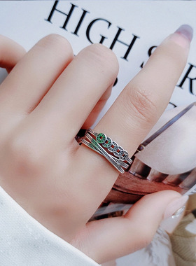 S925银五帝钱戒指国潮风开口指环