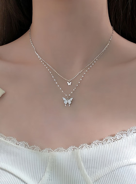 纯银双层项链不掉色可佩戴洗澡