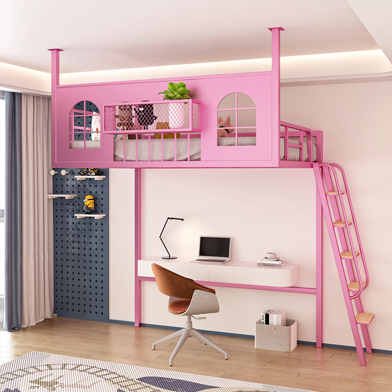 省空间loft铁艺高架床吊床小户型阁楼床单上层公寓上床下空悬空床 - 图2