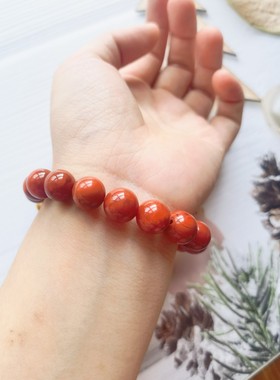 原创新款国潮风天然火焰纹满色满肉南红玛瑙手串四叶草珍珠手链女