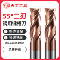 Day worker 55 degrees 2-edged hard alloy milling cutter lengthened tungsten steel keyway knife CNC Numerical control stainless steel with vertical milling cutter