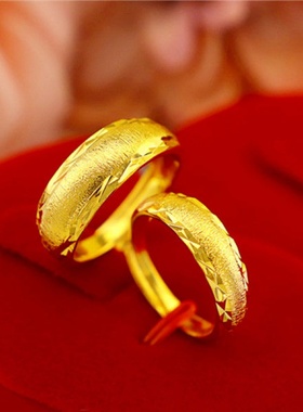 正品黄金色真金龙凤可调节金戒指