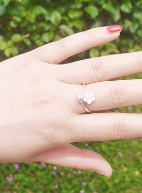 999纯银戒指莲花莲蓬指环开口素圈纯银活口个性简约气质戒子