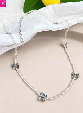 Handmade beaded Necklace simple rice bead butterfly choker饰
