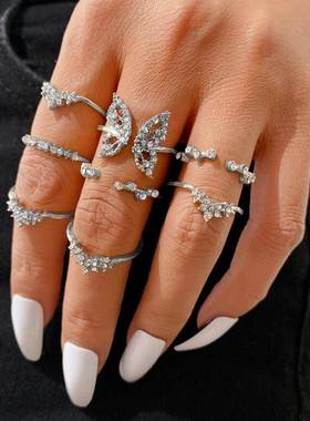 欧美蝴蝶戒指 Diamond Butterfly Rings Women's Joint Ring Set