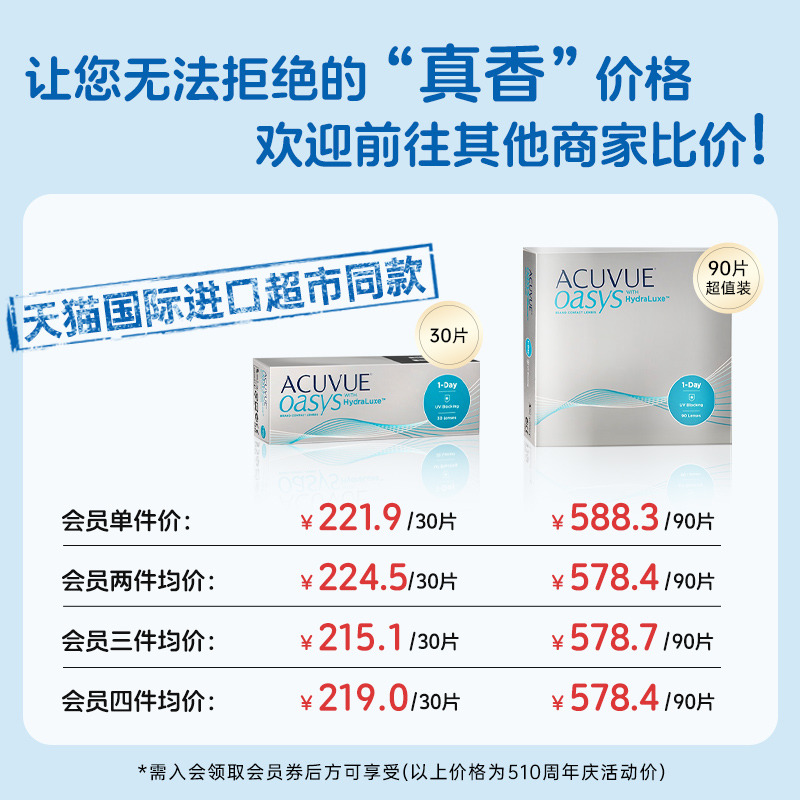 强生安视优欧舒适ACUVUE OASYS硅水凝胶隐形眼镜日抛近视透明30片-图0