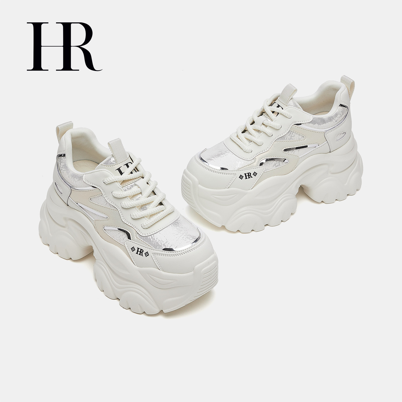 HR赫莲娜老爹鞋2026春季新款女鞋子小众百搭厚底内增高休闲小白鞋,淘宝优惠券,粉丝福利购,淘宝优惠卷