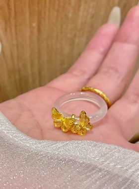 仿玉髓花丝蝴蝶戒指女小众设计女